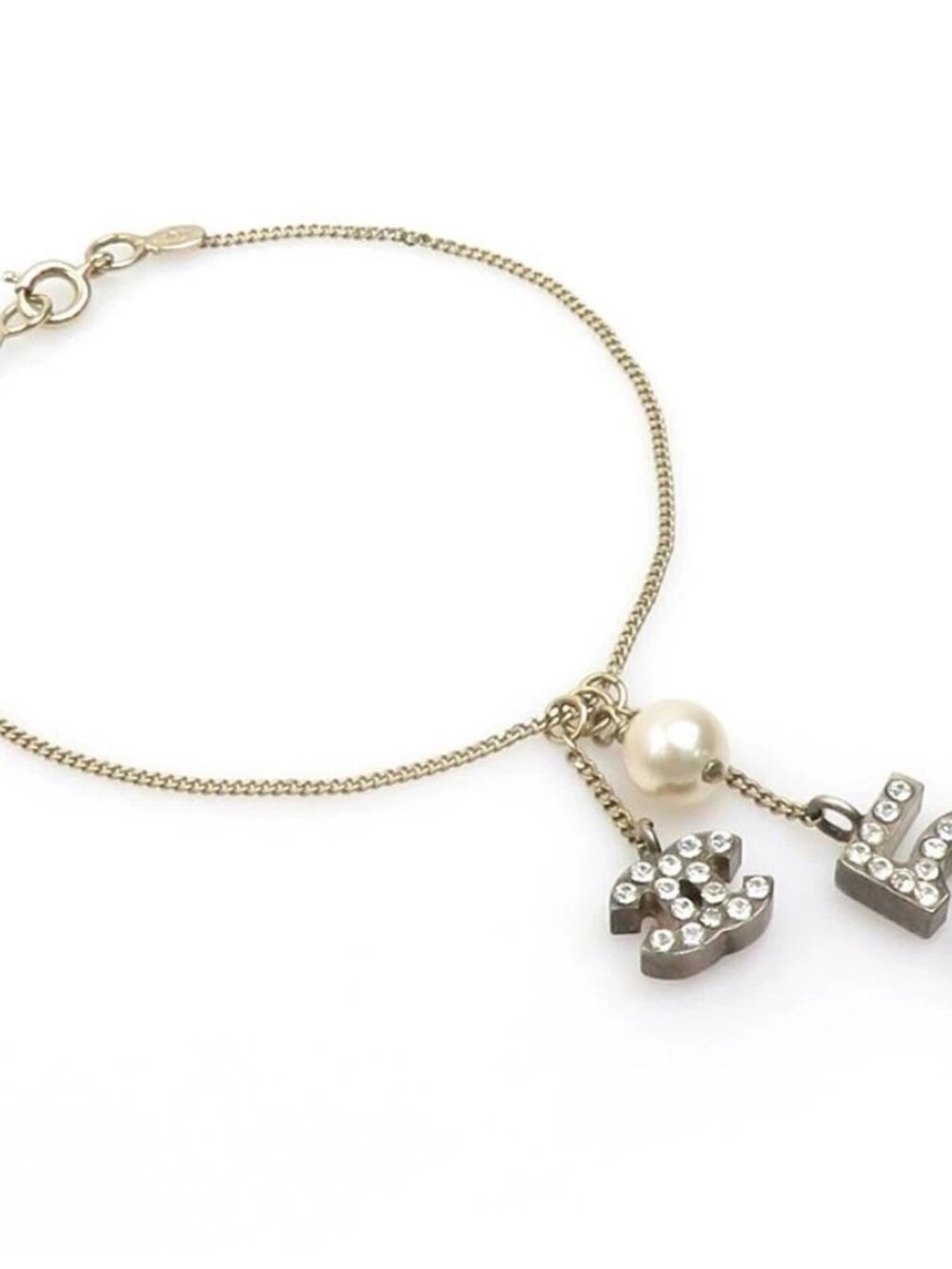CHANEL CC Logo 5 Bracelet Gold Metal/Faux Pearl